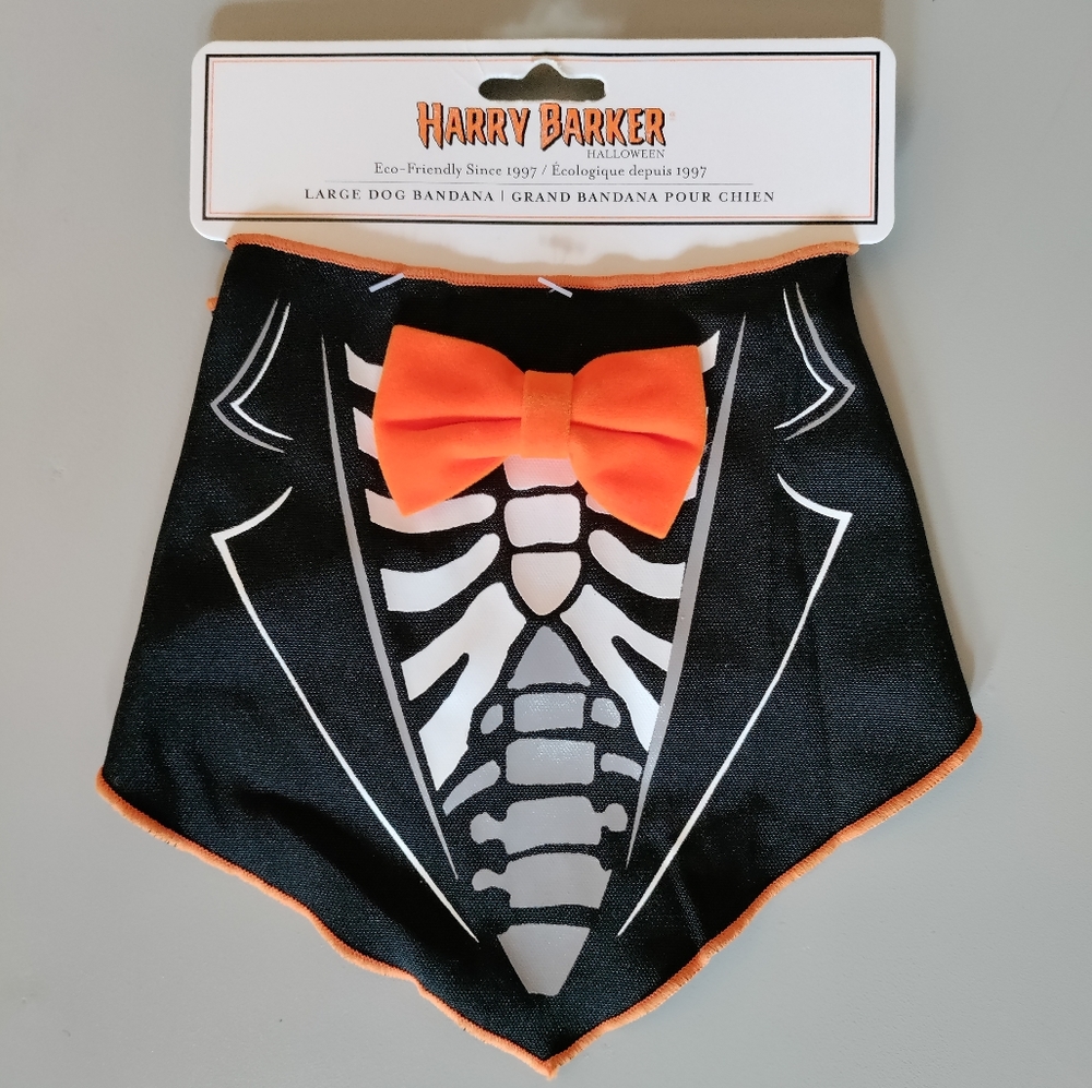 Harry Barker dog bandana skeleton tuxedo bow tie suit Halloween costume goth NWT
